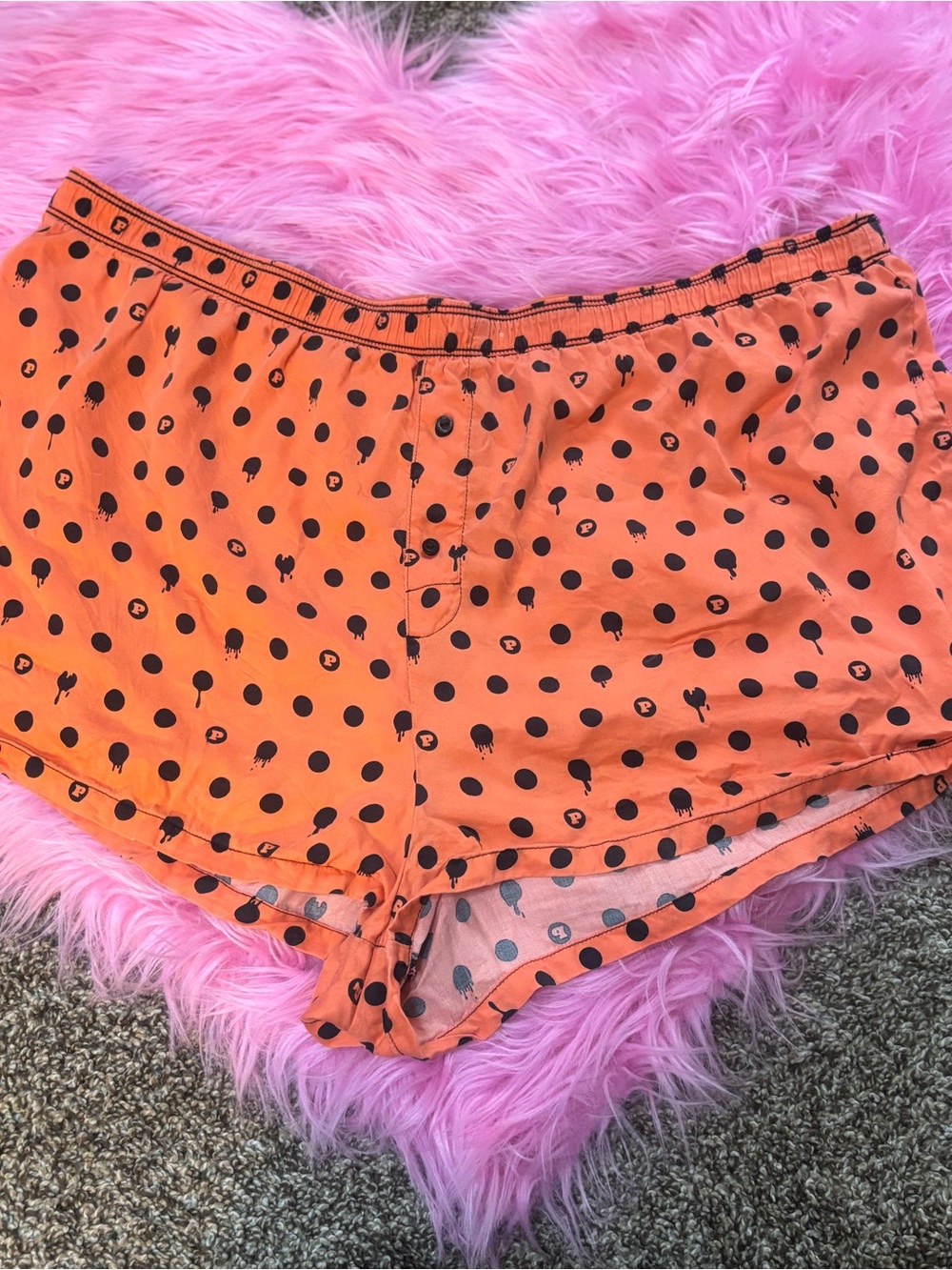 Victoria’s Secret PINK Orange Black Polka Dot Halloween Lounge Shorts XXL